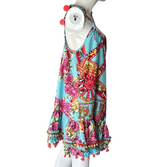 Antica Sartoria by Giacomo Cirque Baroque Blue Multi Pom Pom & Tassel Dress OS - Picture 4 of 12
